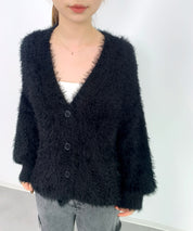 光沢フェザーVネックミドル丈カーディガンsdprb1053 ブラック