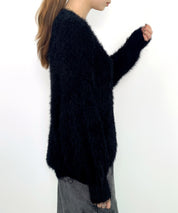 光沢フェザーVネックミドル丈カーディガンsdprb1053 ブラック