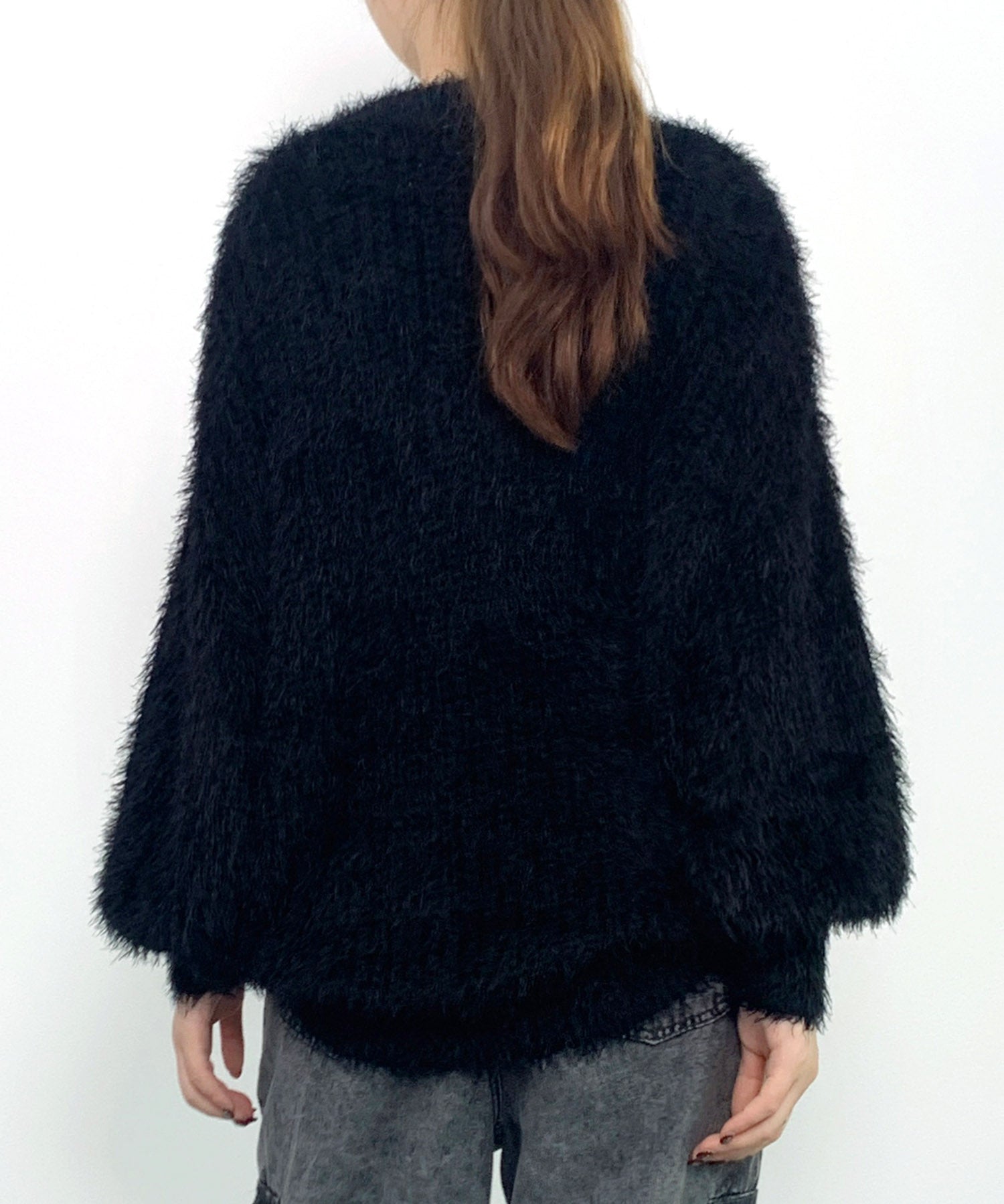 光沢フェザーVネックミドル丈カーディガンsdprb1053 ブラック