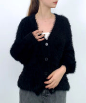 光沢フェザーVネックミドル丈カーディガンsdprb1053 ブラック