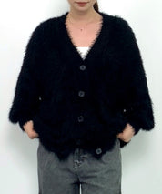 光沢フェザーVネックミドル丈カーディガンsdprb1053 ブラック