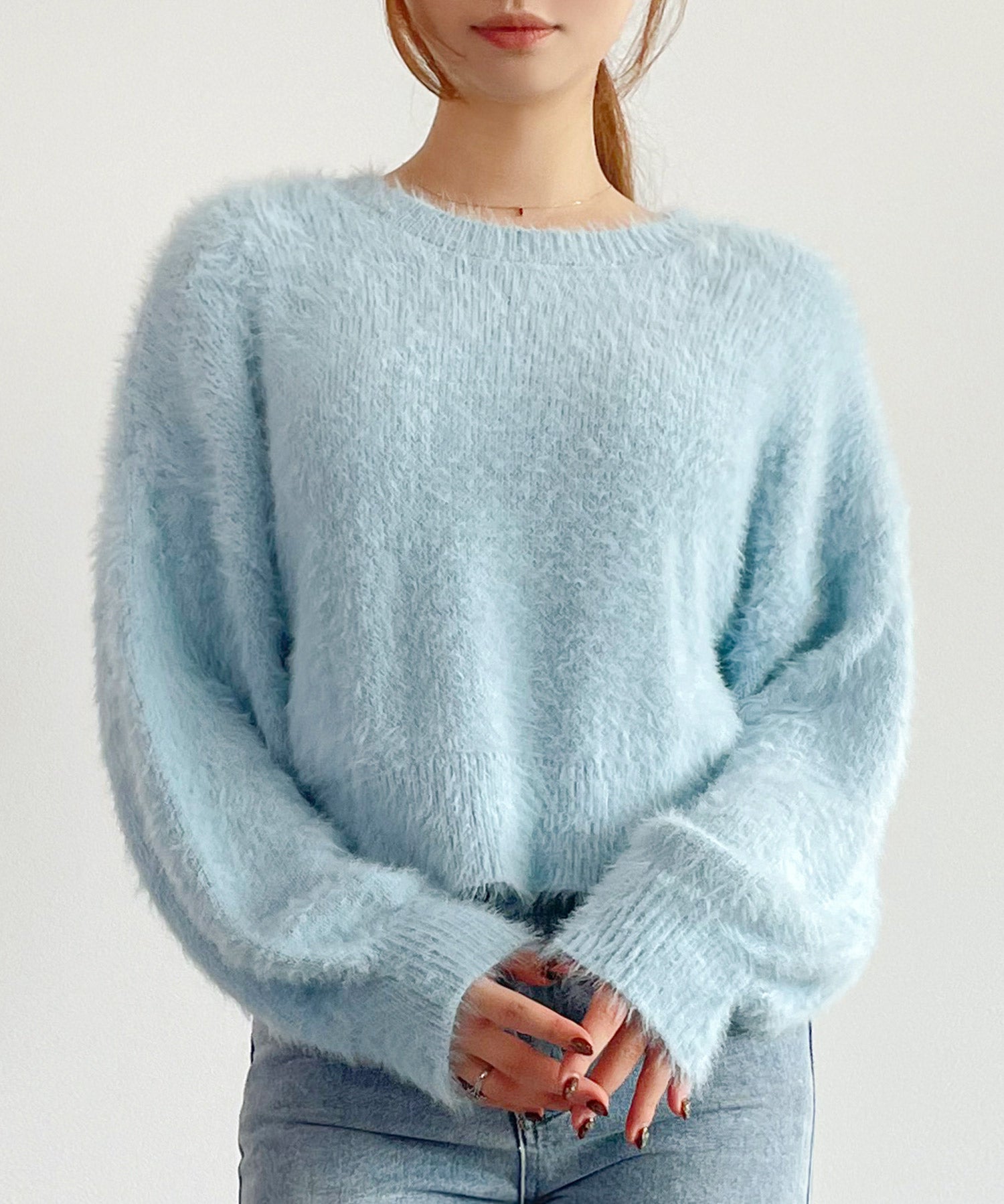 シャギーラウンドニットプルオーバー(4色展開)sdprb1055 ライトブルー