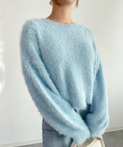 シャギーラウンドニットプルオーバー(4色展開)sdprb1055 ライトブルー