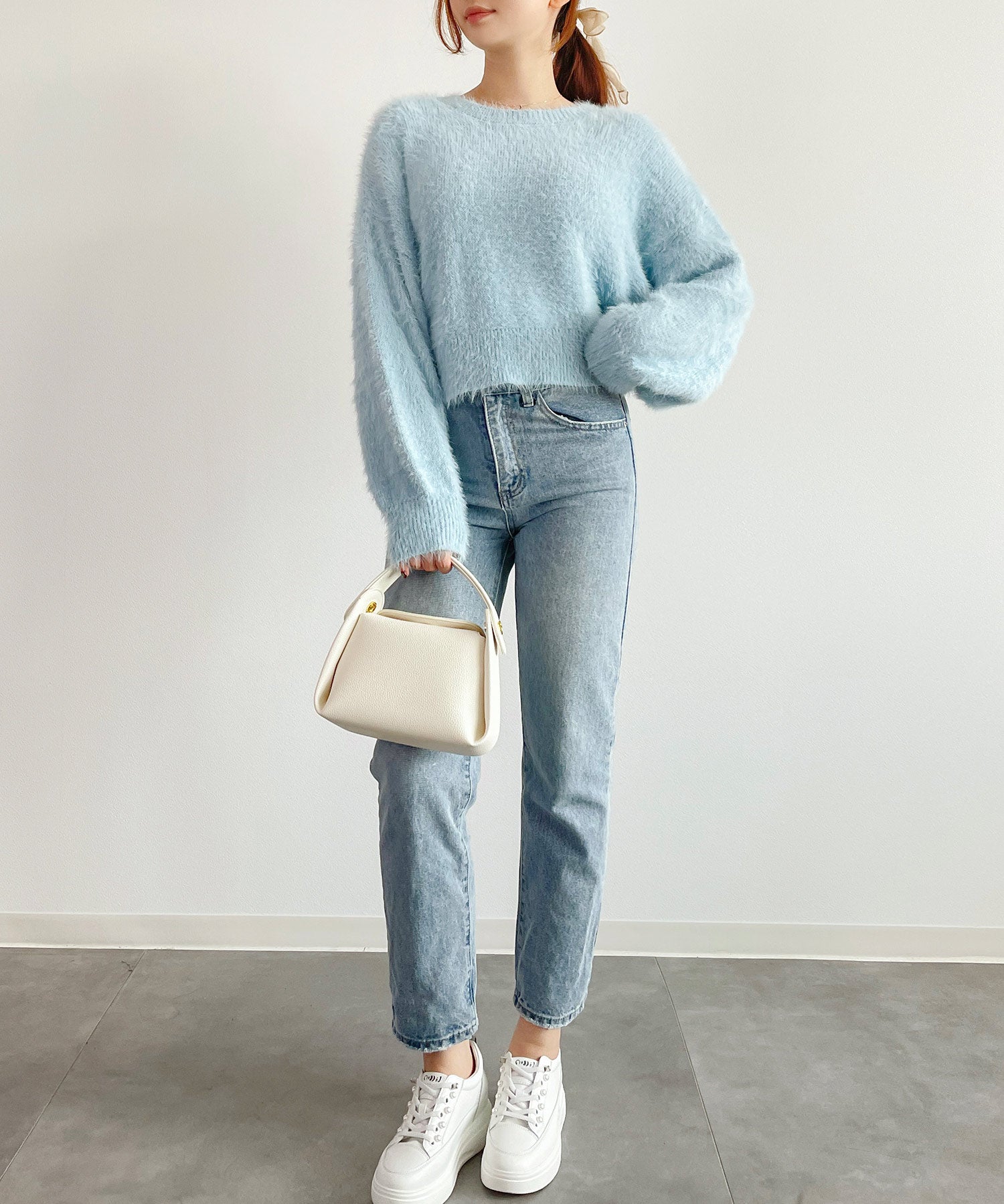 シャギーラウンドニットプルオーバー(4色展開)sdprb1055 ライトブルー