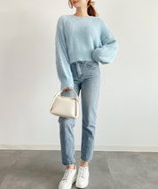 シャギーラウンドニットプルオーバー(4色展開)sdprb1055 ライトブルー