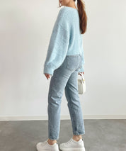 シャギーラウンドニットプルオーバー(4色展開)sdprb1055 ライトブルー