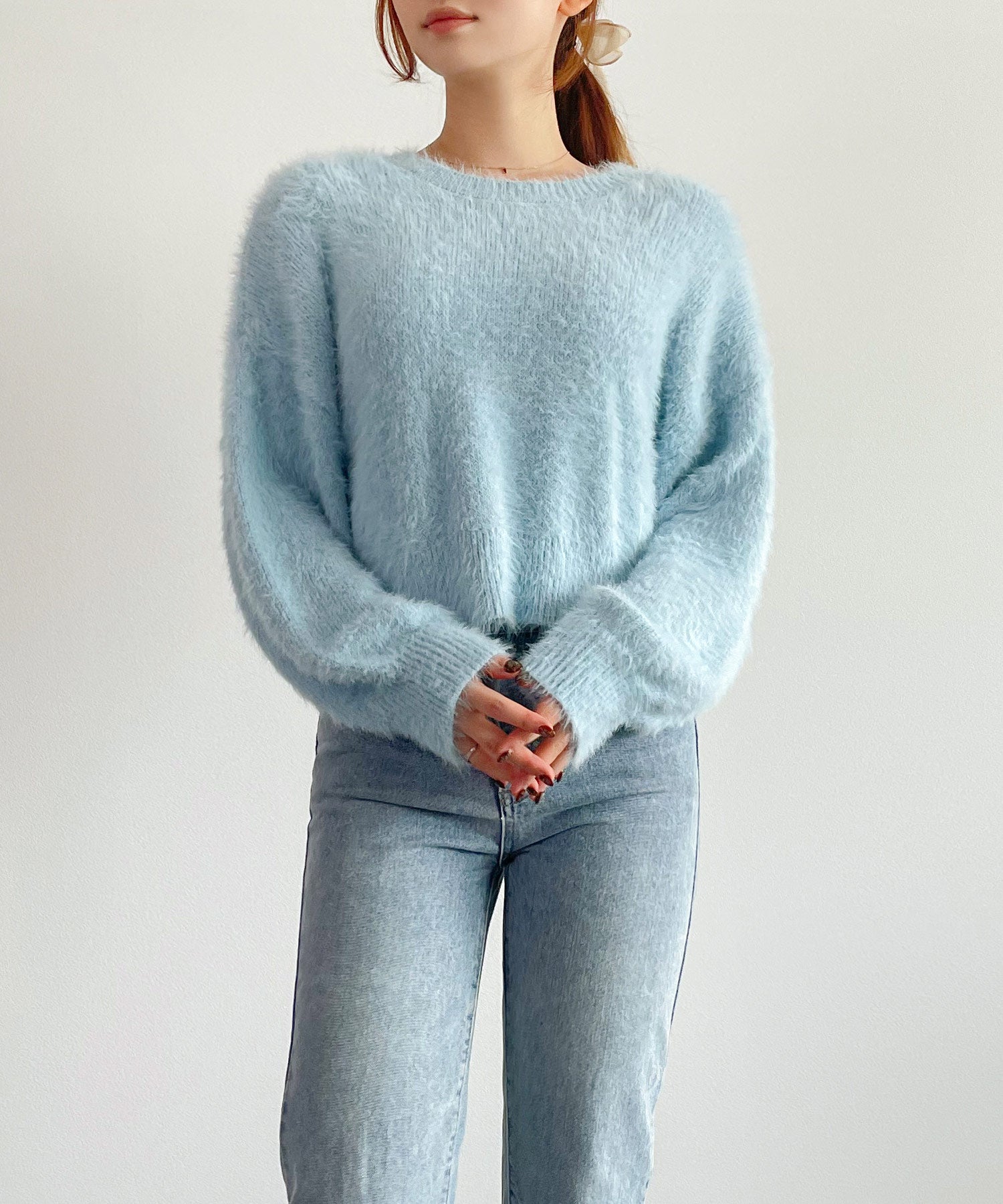 シャギーラウンドニットプルオーバー(4色展開)sdprb1055 ライトブルー