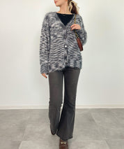 フワフワシャギーVネックニットカーディガン(4色展開)sdprb1056 ホワイト×ブラック