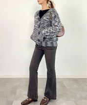 フワフワシャギーVネックニットカーディガン(4色展開)sdprb1056 ホワイト×ブラック