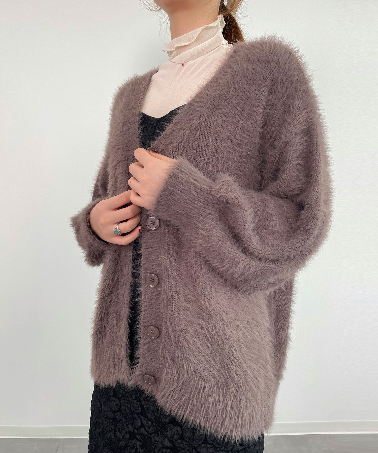 フワフワシャギーVネックニットカーディガン(4色展開)sdprb1056-103-17