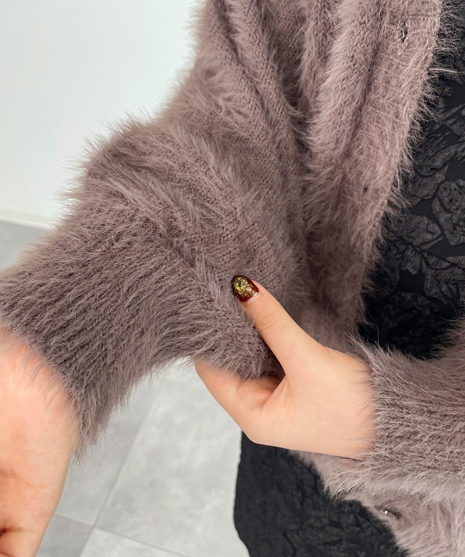 フワフワシャギーVネックニットカーディガン(4色展開)sdprb1056 ブラウン