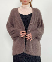 フワフワシャギーVネックニットカーディガン(4色展開)sdprb1056 ブラウン