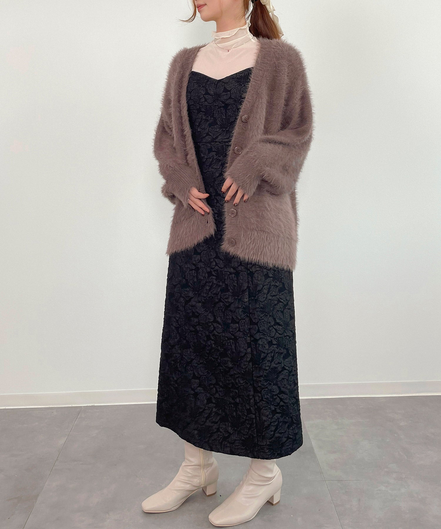 フワフワシャギーVネックニットカーディガン(4色展開)sdprb1056 ブラウン