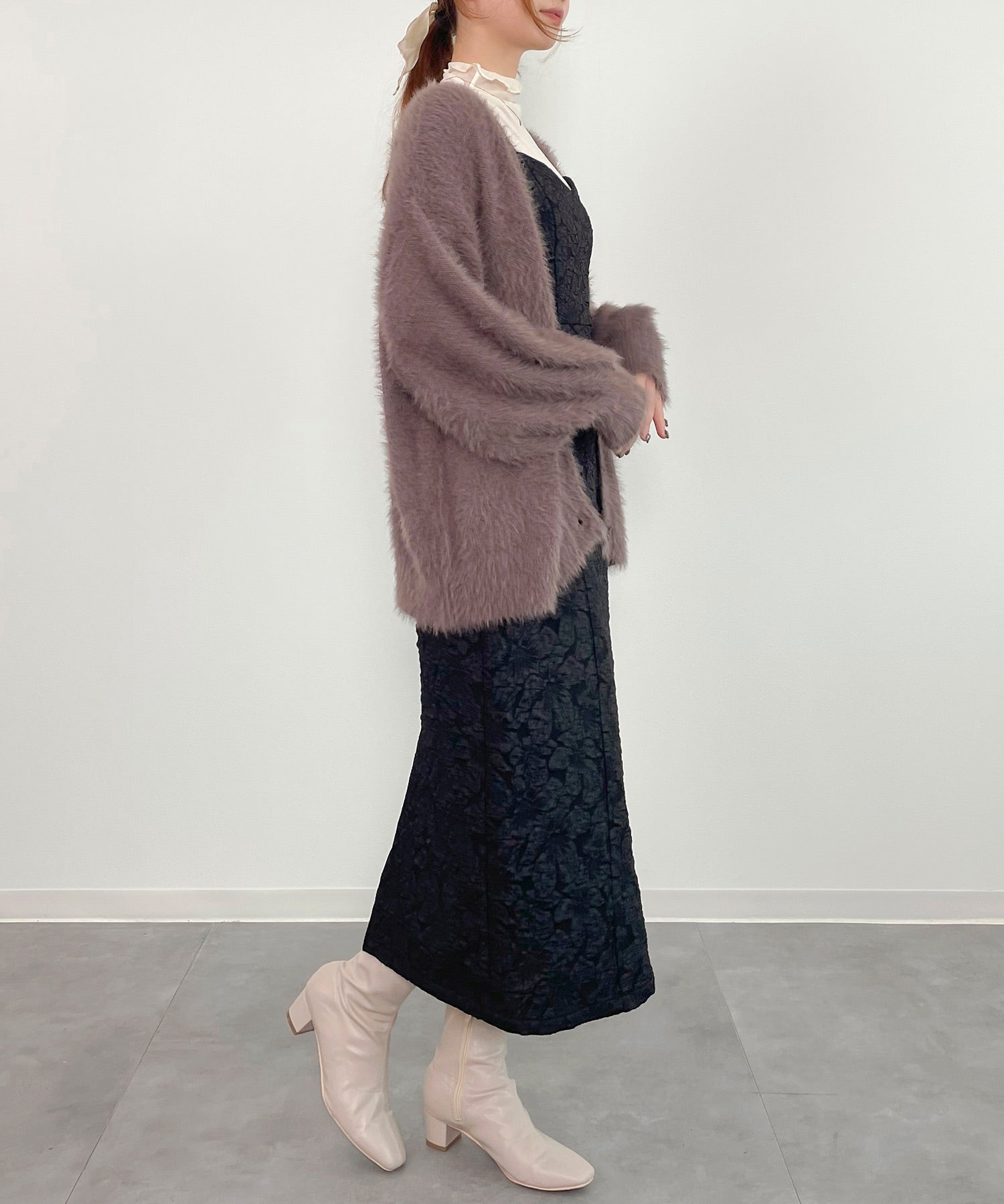 フワフワシャギーVネックニットカーディガン(4色展開)sdprb1056 ブラウン