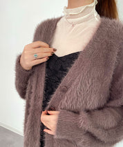フワフワシャギーVネックニットカーディガン(4色展開)sdprb1056 ブラウン