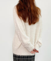 フワフワシャギーVネックニットカーディガン(4色展開)sdprb1056 アイボリー