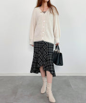 フワフワシャギーVネックニットカーディガン(4色展開)sdprb1056 アイボリー