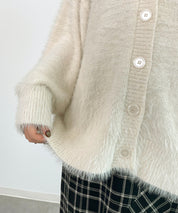 フワフワシャギーVネックニットカーディガン(4色展開)sdprb1056 アイボリー