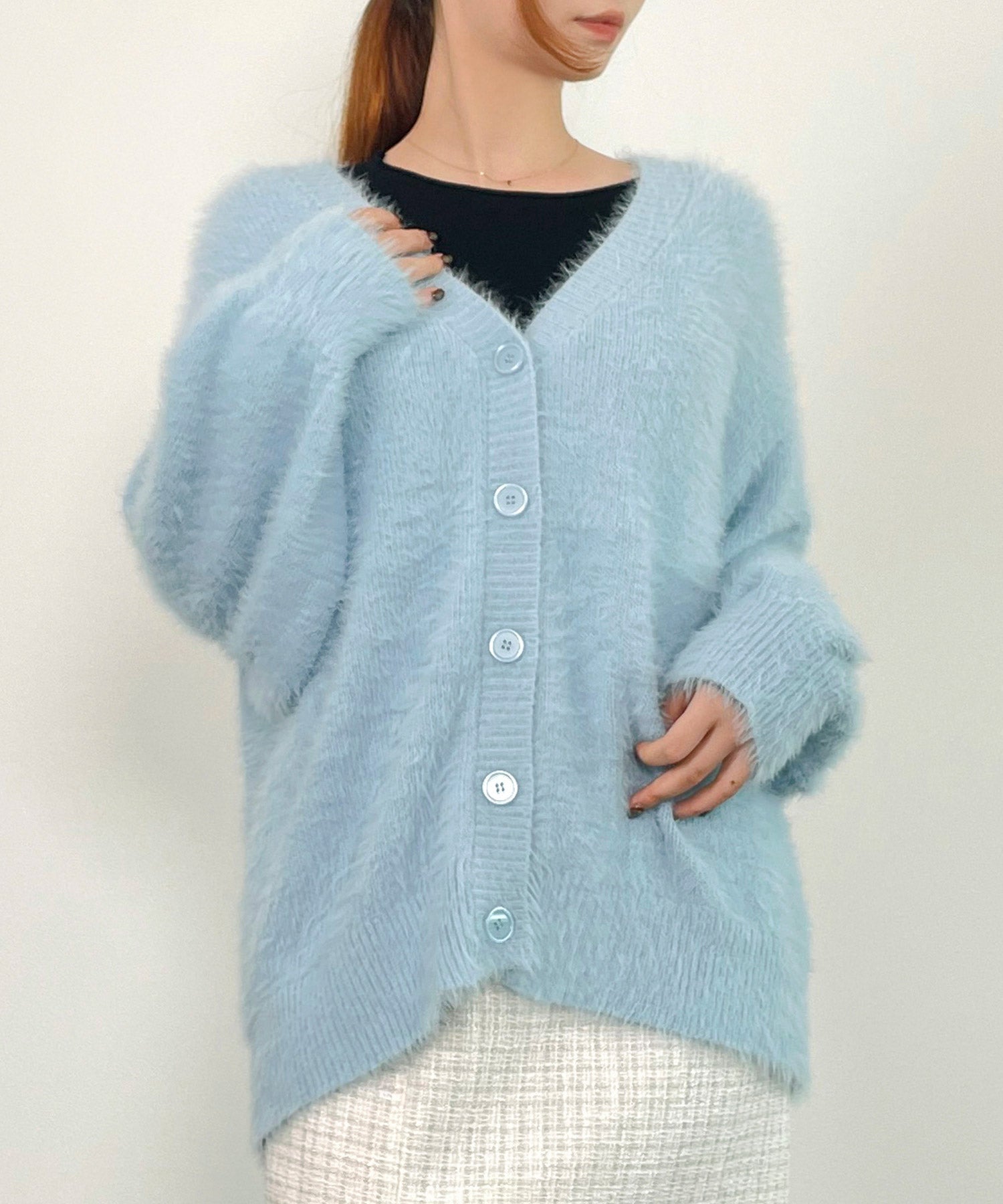 フワフワシャギーVネックニットカーディガン(4色展開)sdprb1056-103-5