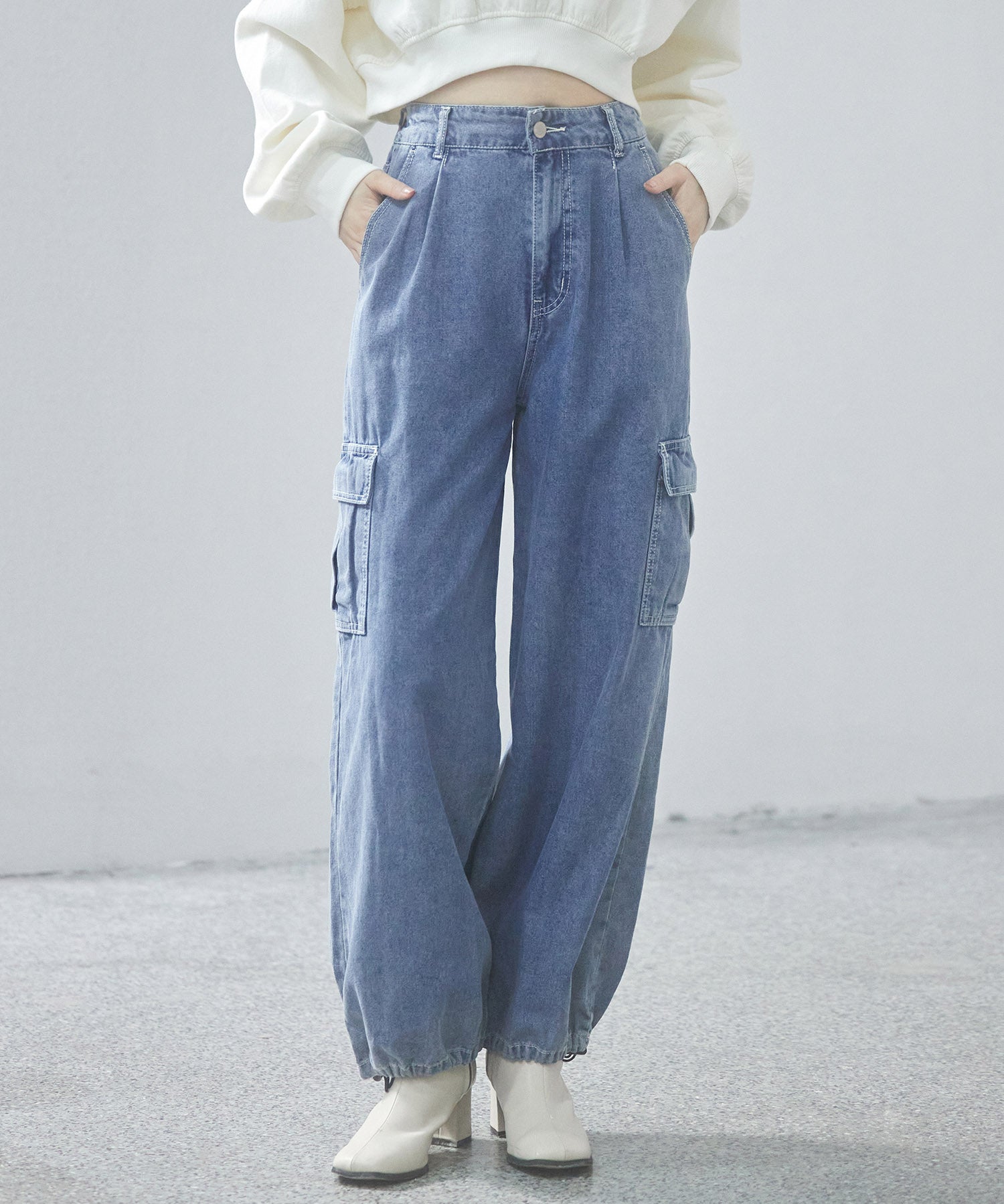 カーゴバギーデニムパンツ【3色/2サイズ展開】sdprb220106 ブルー