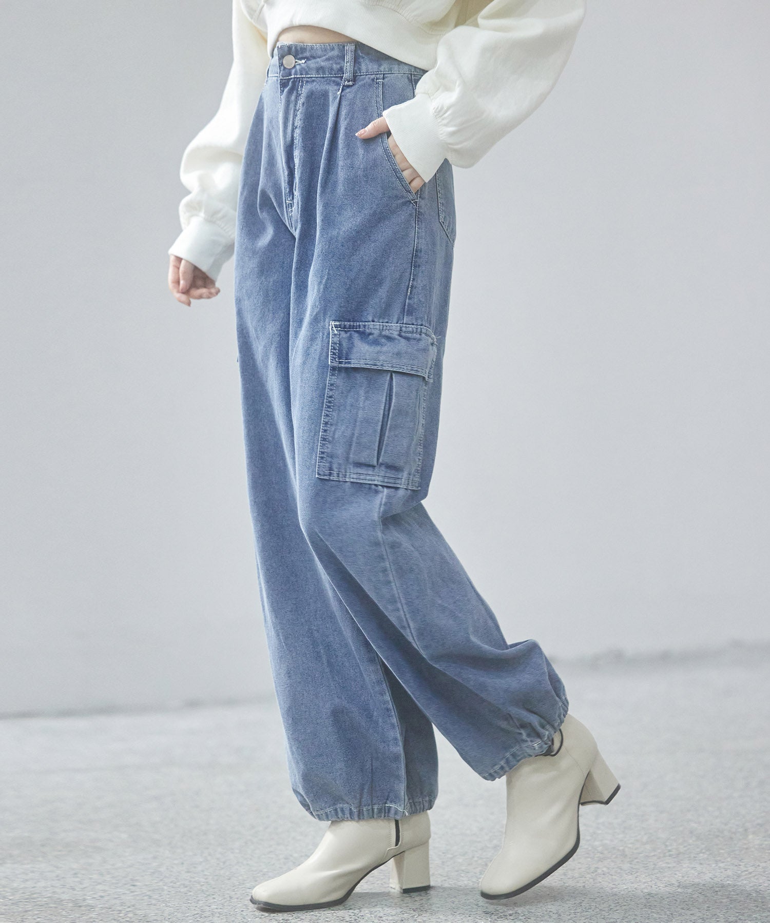 カーゴバギーデニムパンツ【3色/2サイズ展開】sdprb220106 ブルー