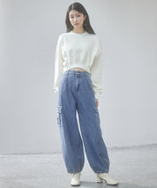 カーゴバギーデニムパンツ【3色/2サイズ展開】sdprb220106 ブルー