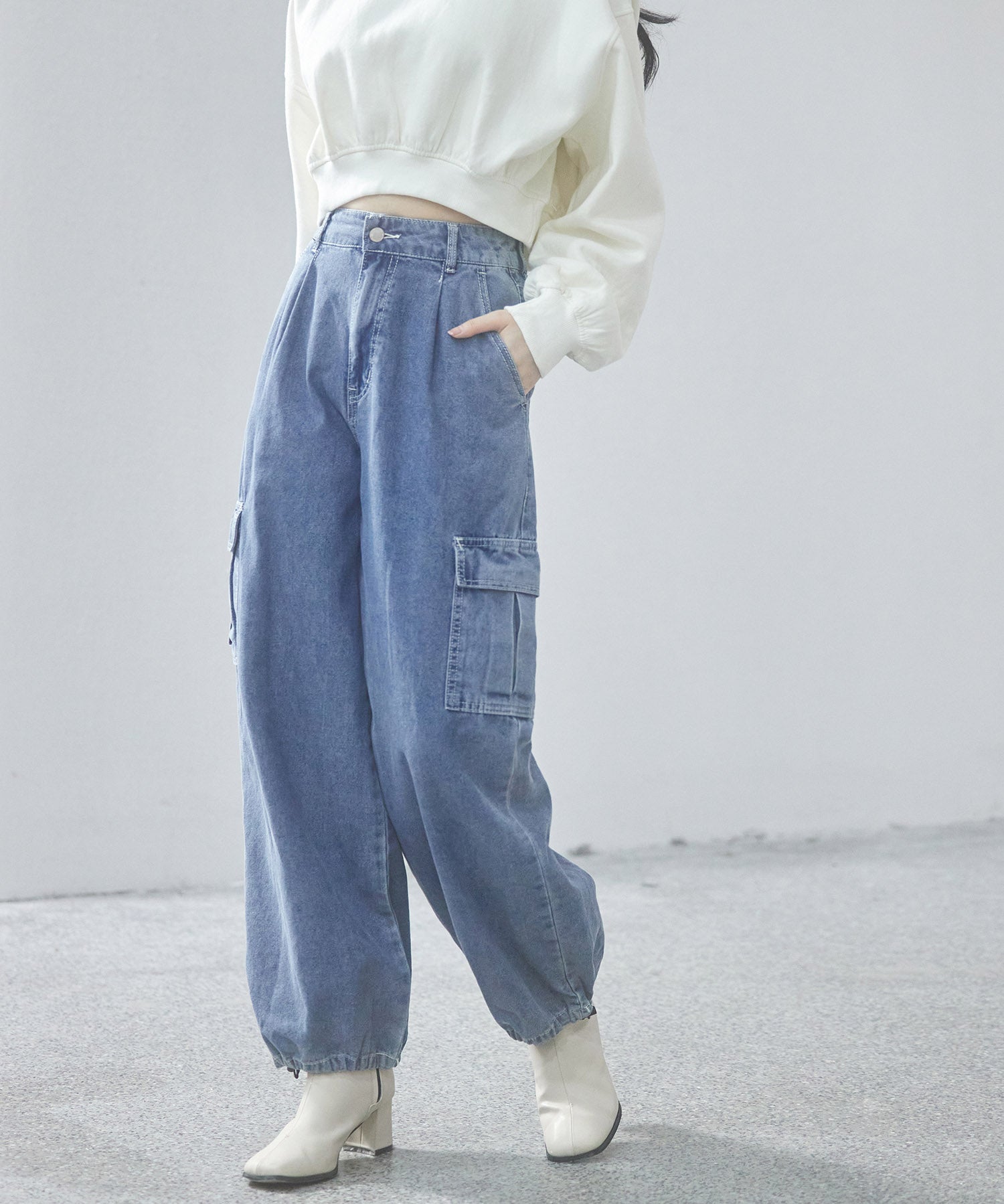 カーゴバギーデニムパンツ【3色/2サイズ展開】sdprb220106 ブルー