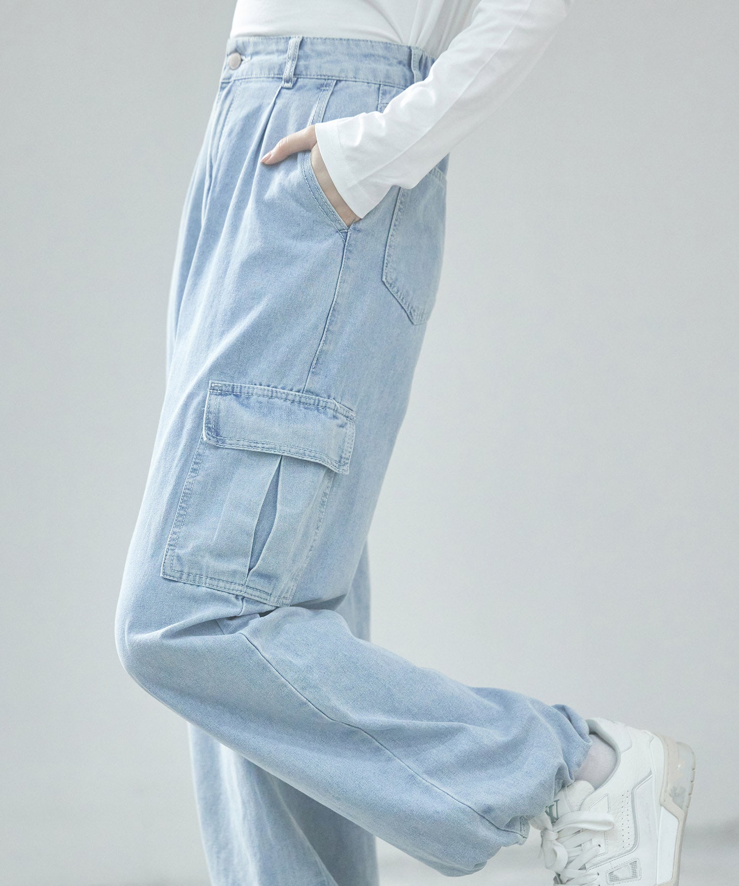 カーゴバギーデニムパンツ【3色/2サイズ展開】sdprb220106 ライトブルー
