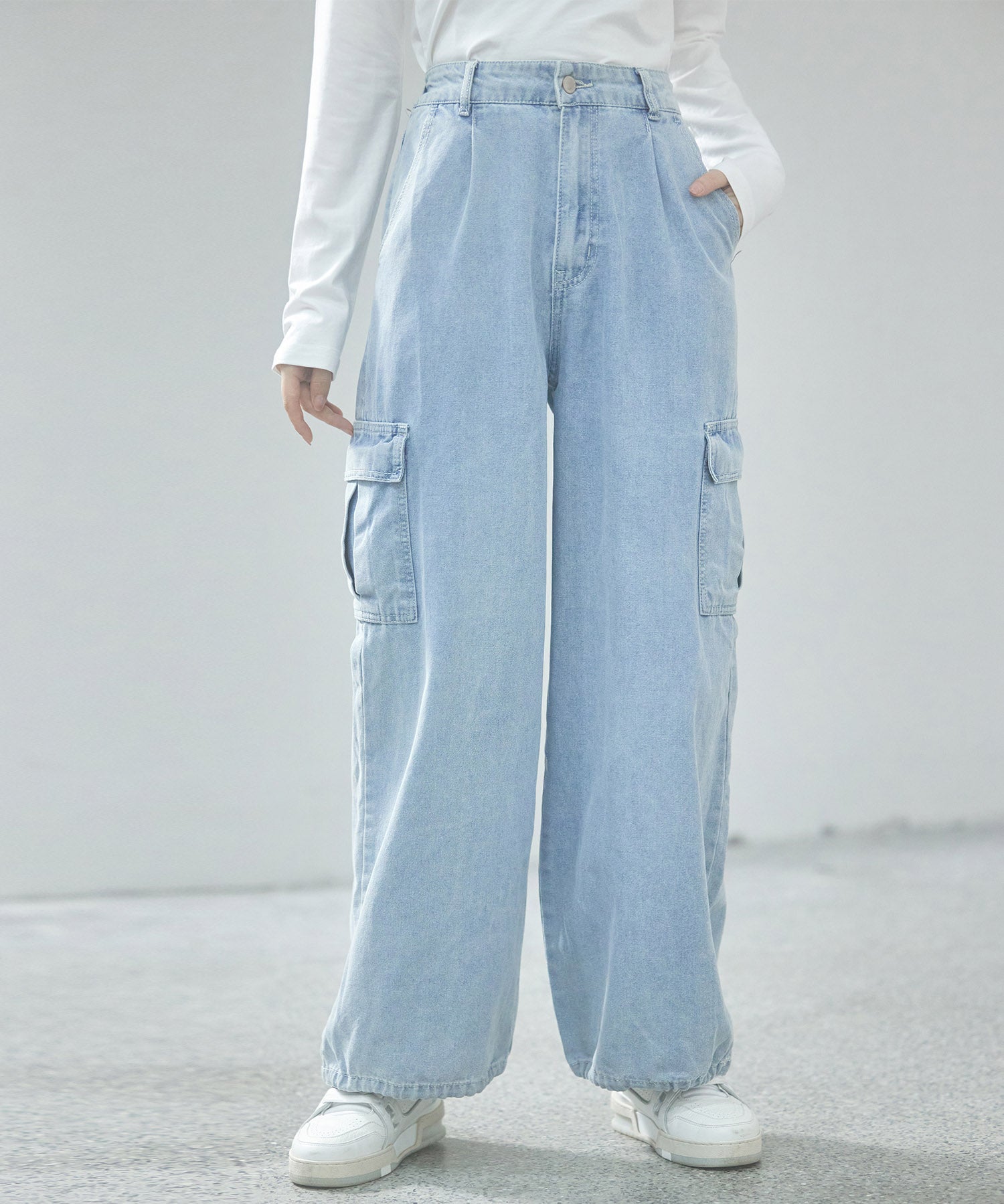 カーゴバギーデニムパンツ【3色/2サイズ展開】sdprb220106 ライトブルー