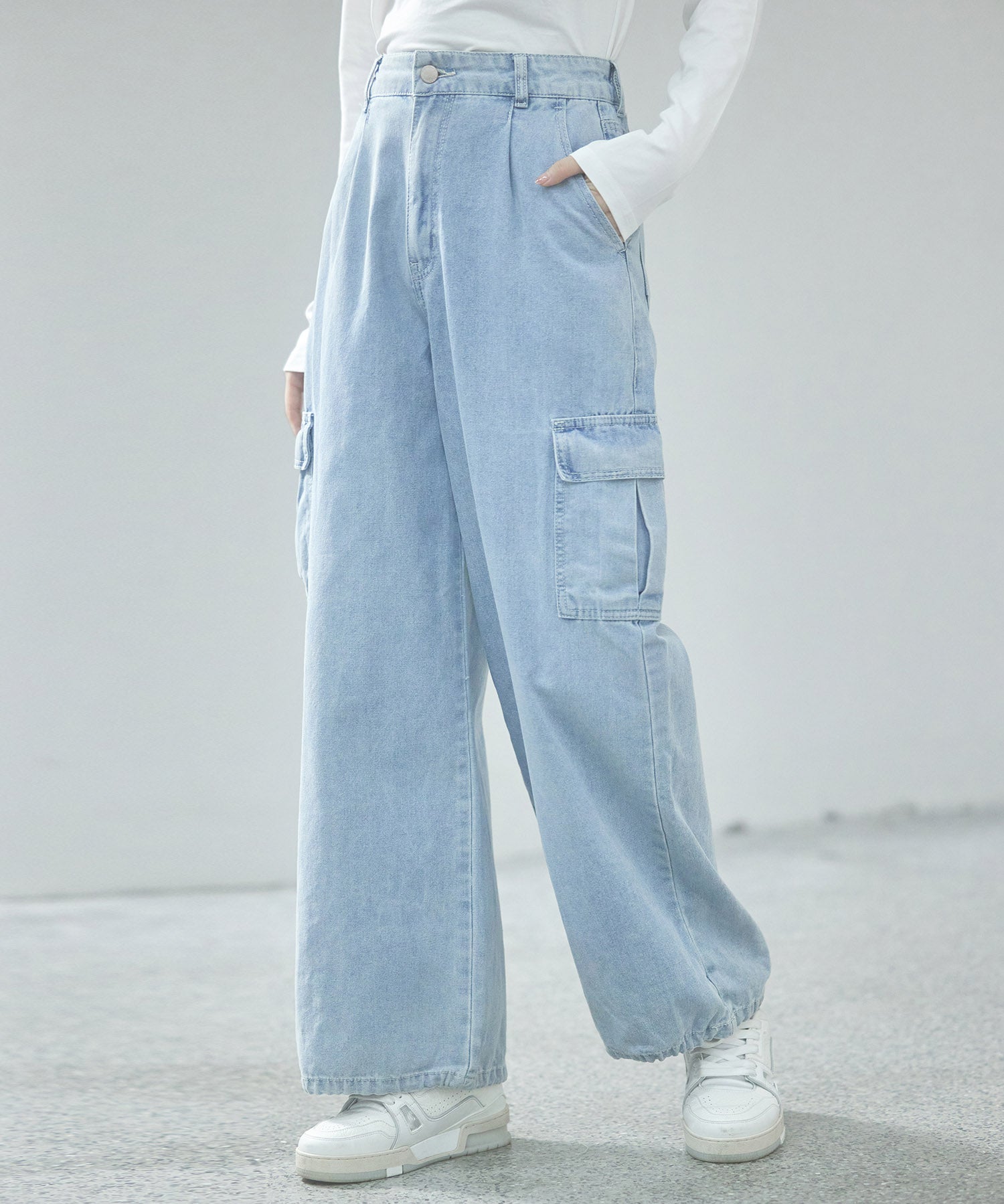 カーゴバギーデニムパンツ【3色/2サイズ展開】sdprb220106 ライトブルー