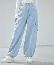カーゴバギーデニムパンツ【3色/2サイズ展開】sdprb220106 ライトブルー
