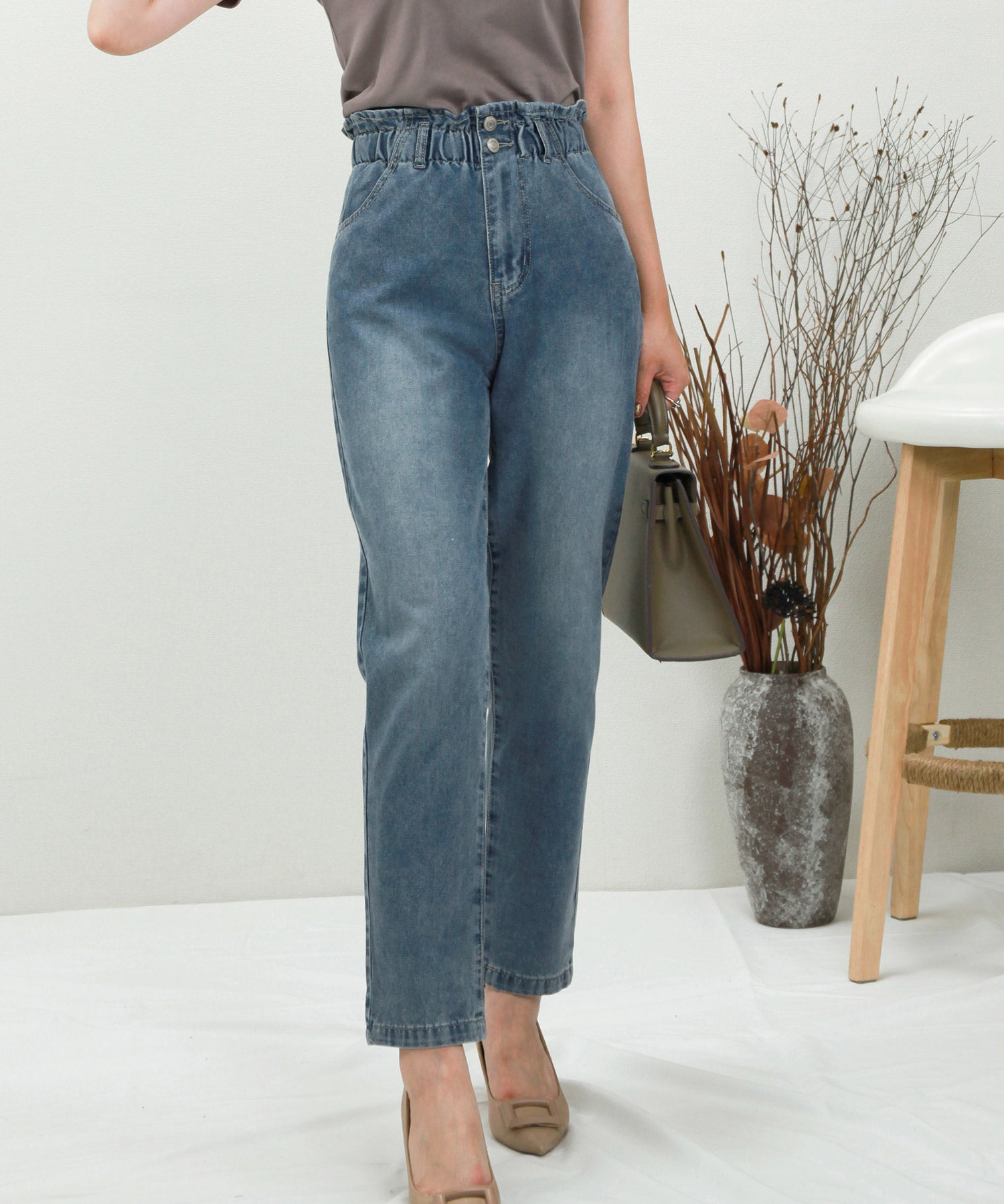 デニムウエストギャザーパンツsdprb228043 ブルー