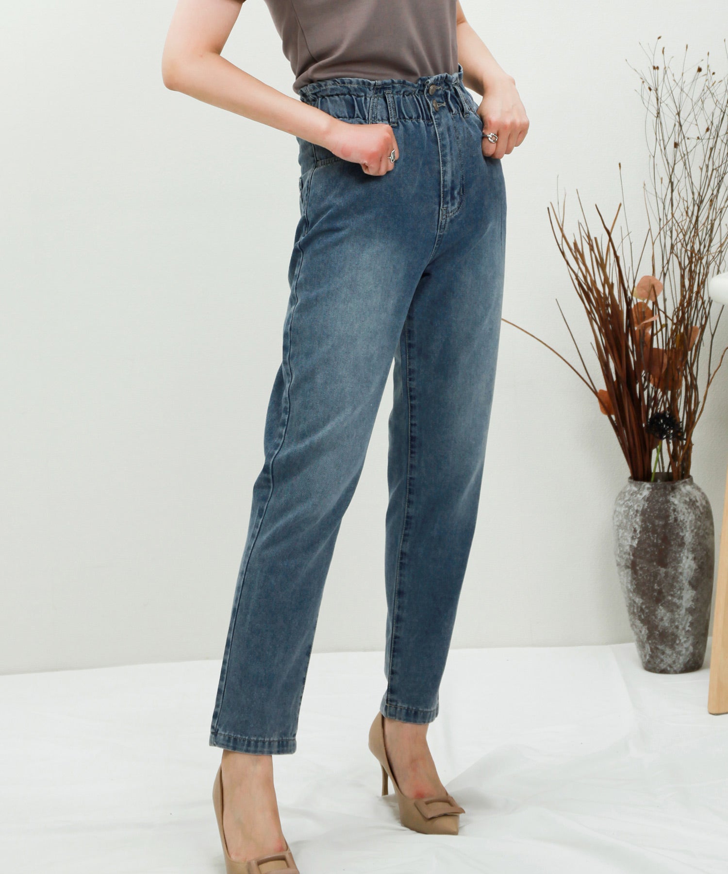 デニムウエストギャザーパンツsdprb228043 ブルー