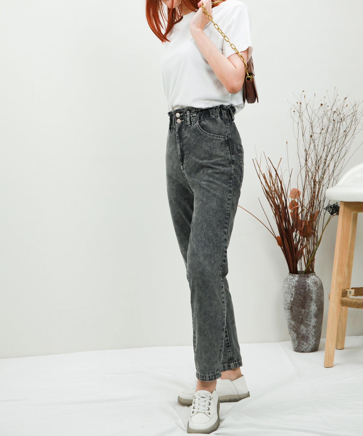 デニムウエストギャザーパンツsdprb228043 ダークグレー