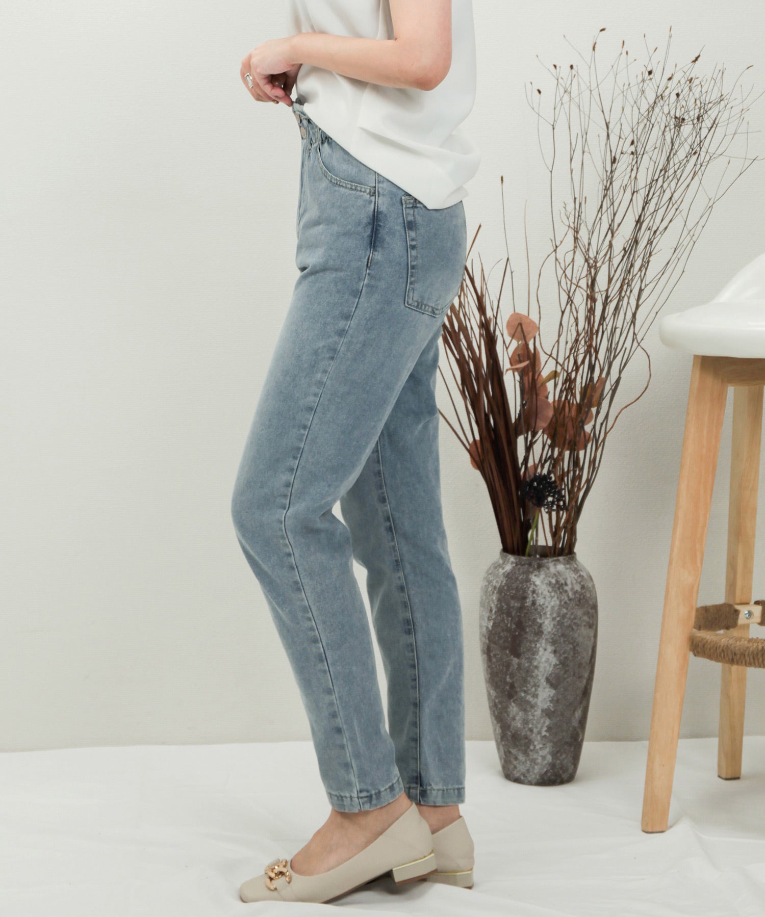 デニムウエストギャザーパンツsdprb228043 ライトブルー