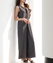 IラインシルエットVネックサロペットsdprb2720 チャコール