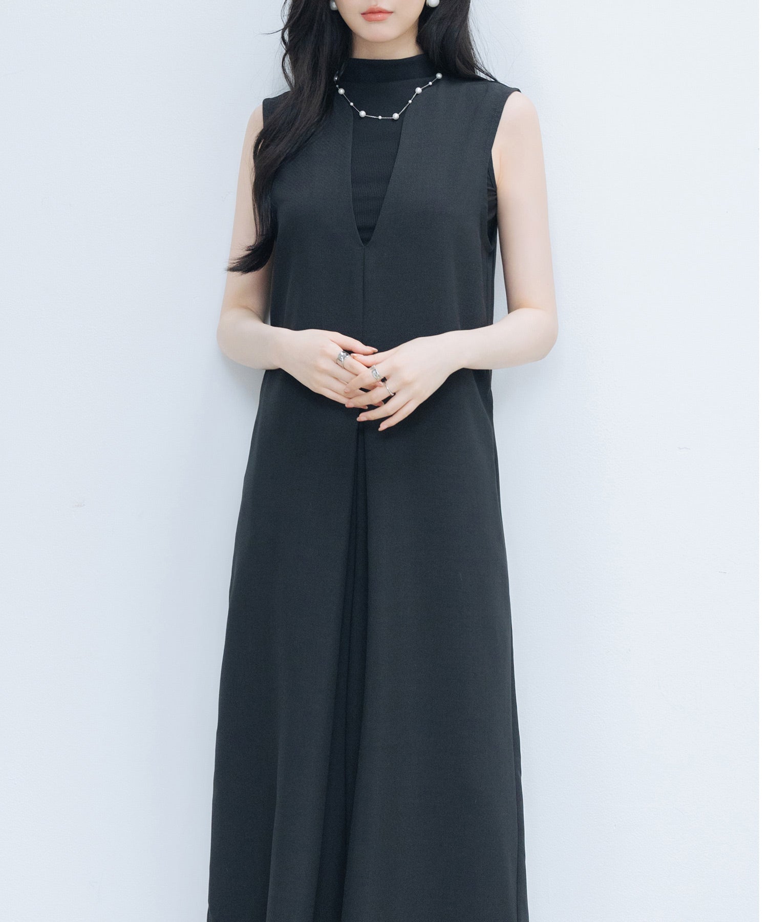 IラインシルエットVネックサロペットsdprb2720 ブラック