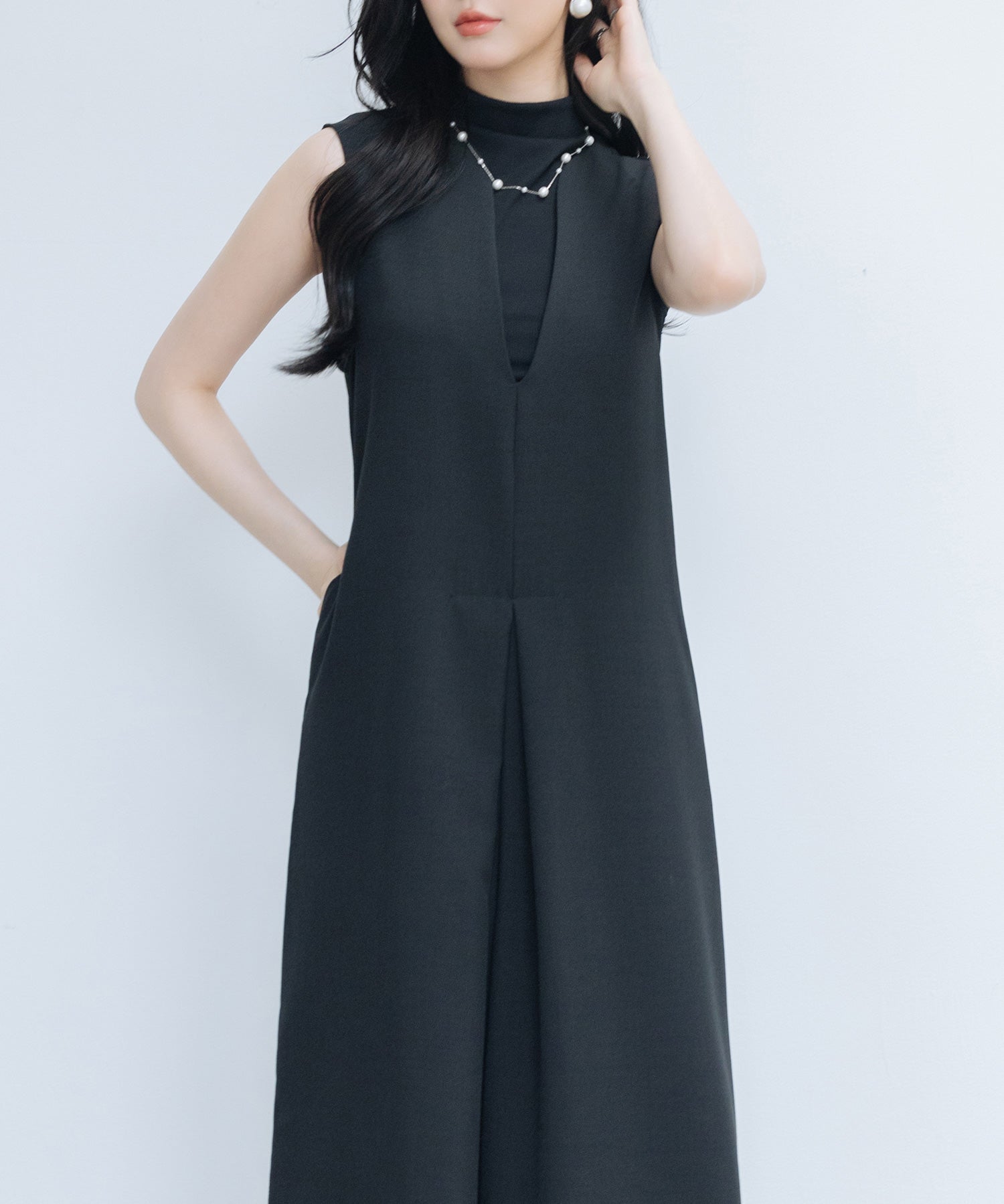 IラインシルエットVネックサロペットsdprb2720 ブラック