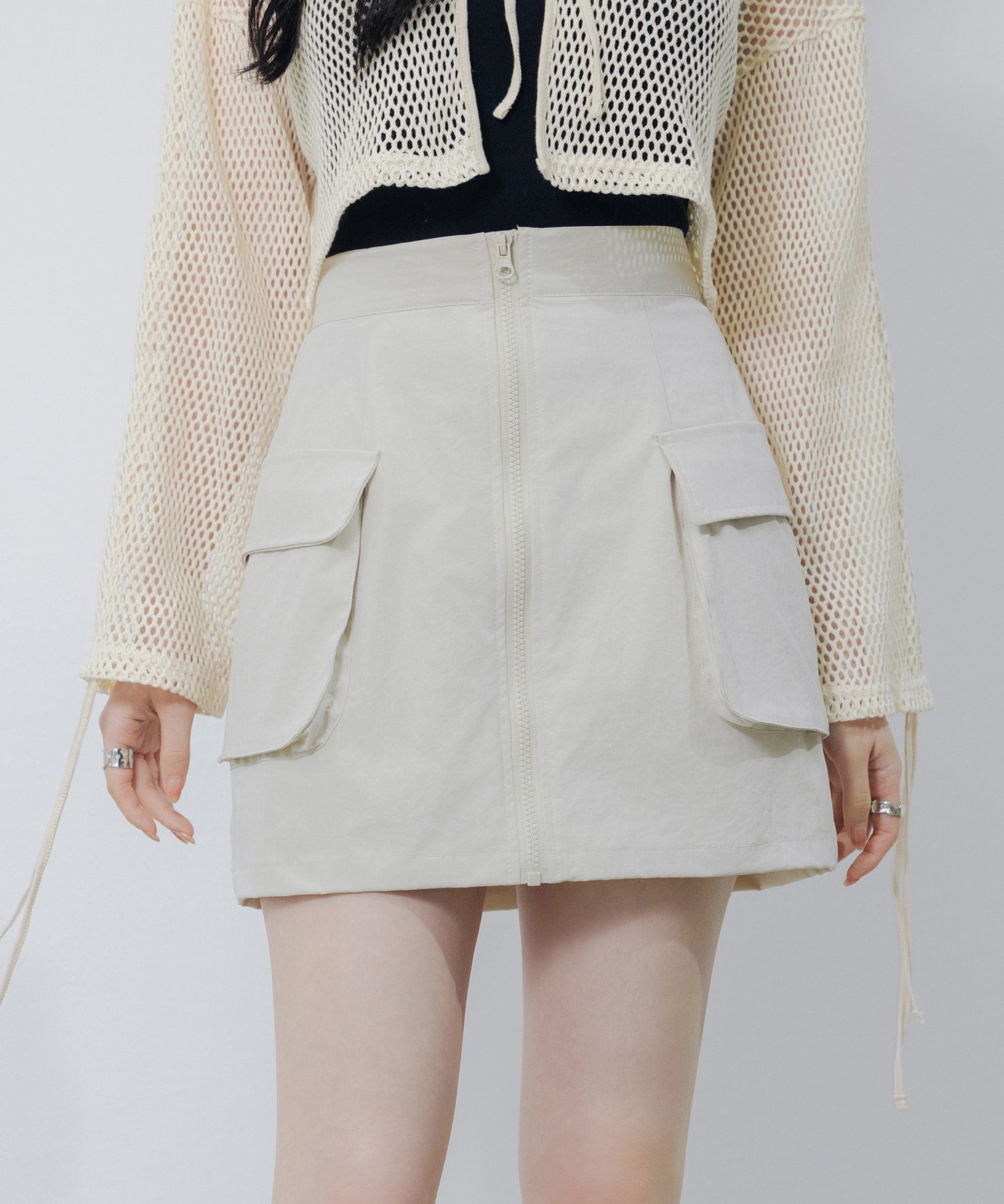 ナイロンカーゴ風ミニスカートsdprb2740 アイボリー