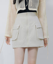 ナイロンカーゴ風ミニスカートsdprb2740 アイボリー