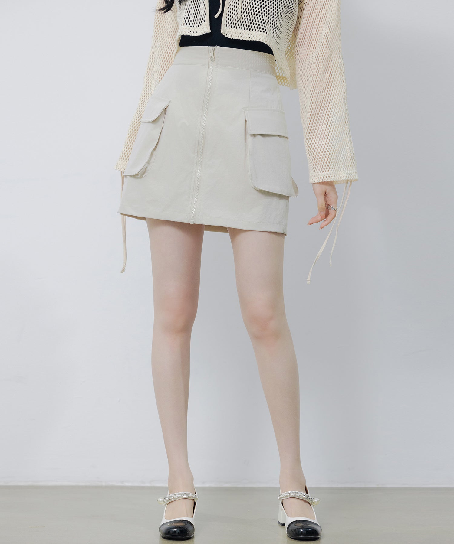 ナイロンカーゴ風ミニスカートsdprb2740 アイボリー