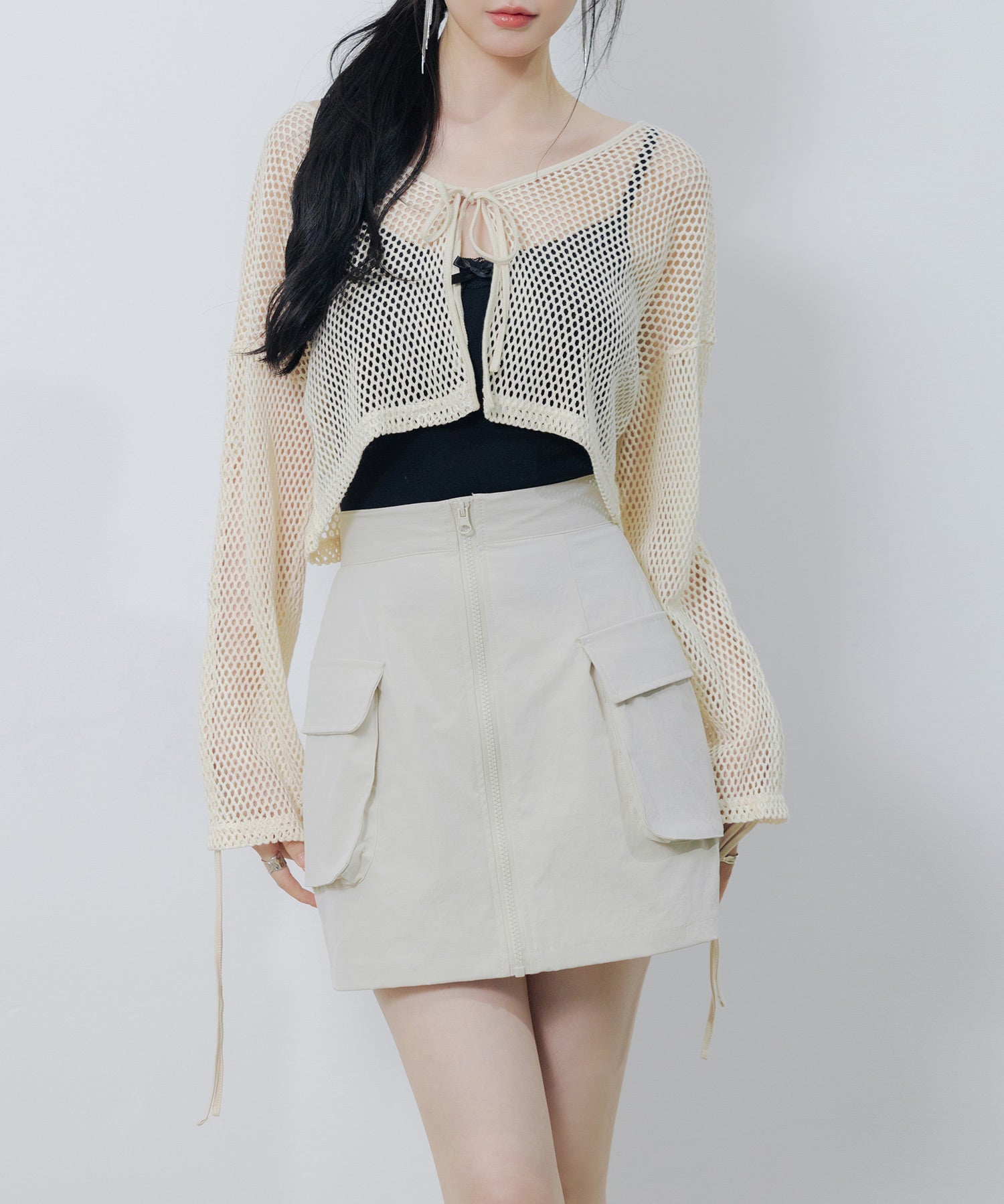 ナイロンカーゴ風ミニスカートsdprb2740 アイボリー