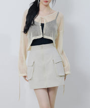 ナイロンカーゴ風ミニスカートsdprb2740 アイボリー