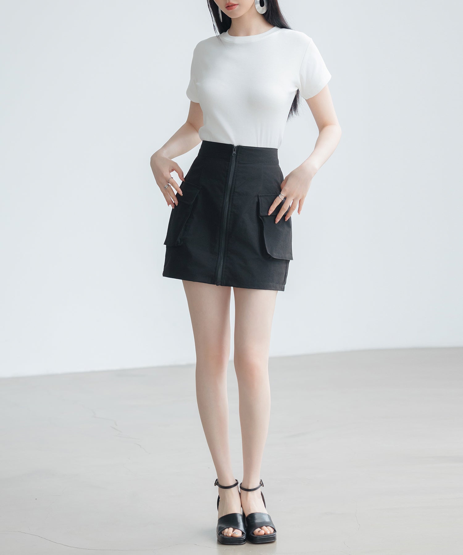 ナイロンカーゴ風ミニスカートsdprb2740 ブラック