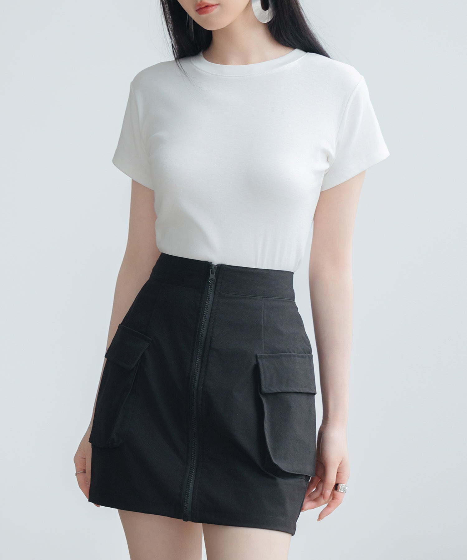 ナイロンカーゴ風ミニスカートsdprb2740 ブラック