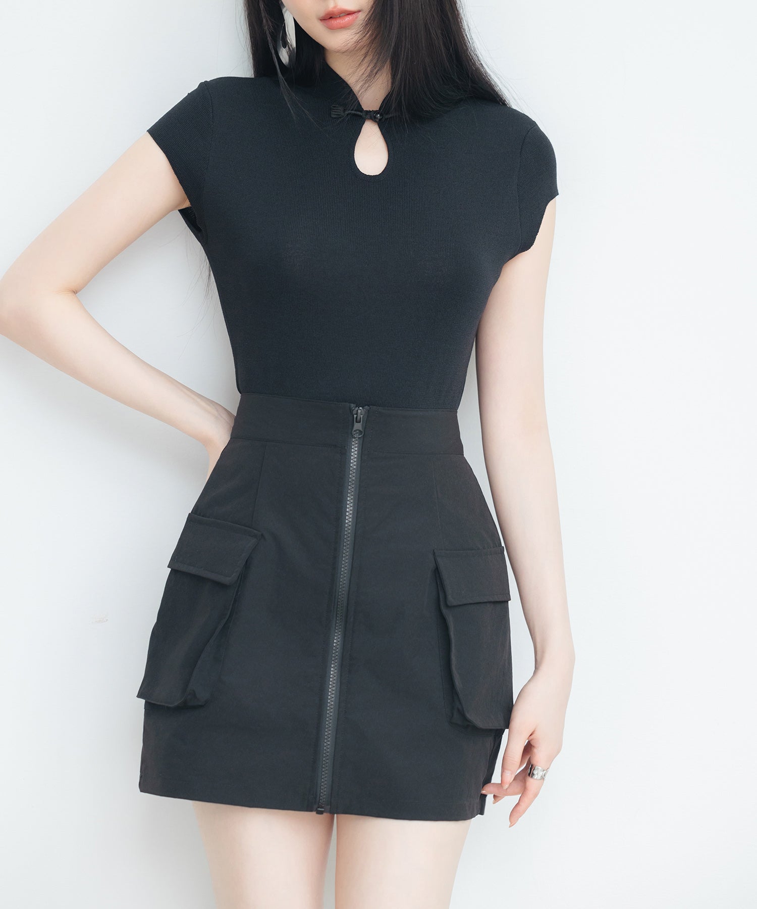 ナイロンカーゴ風ミニスカートsdprb2740 ブラック