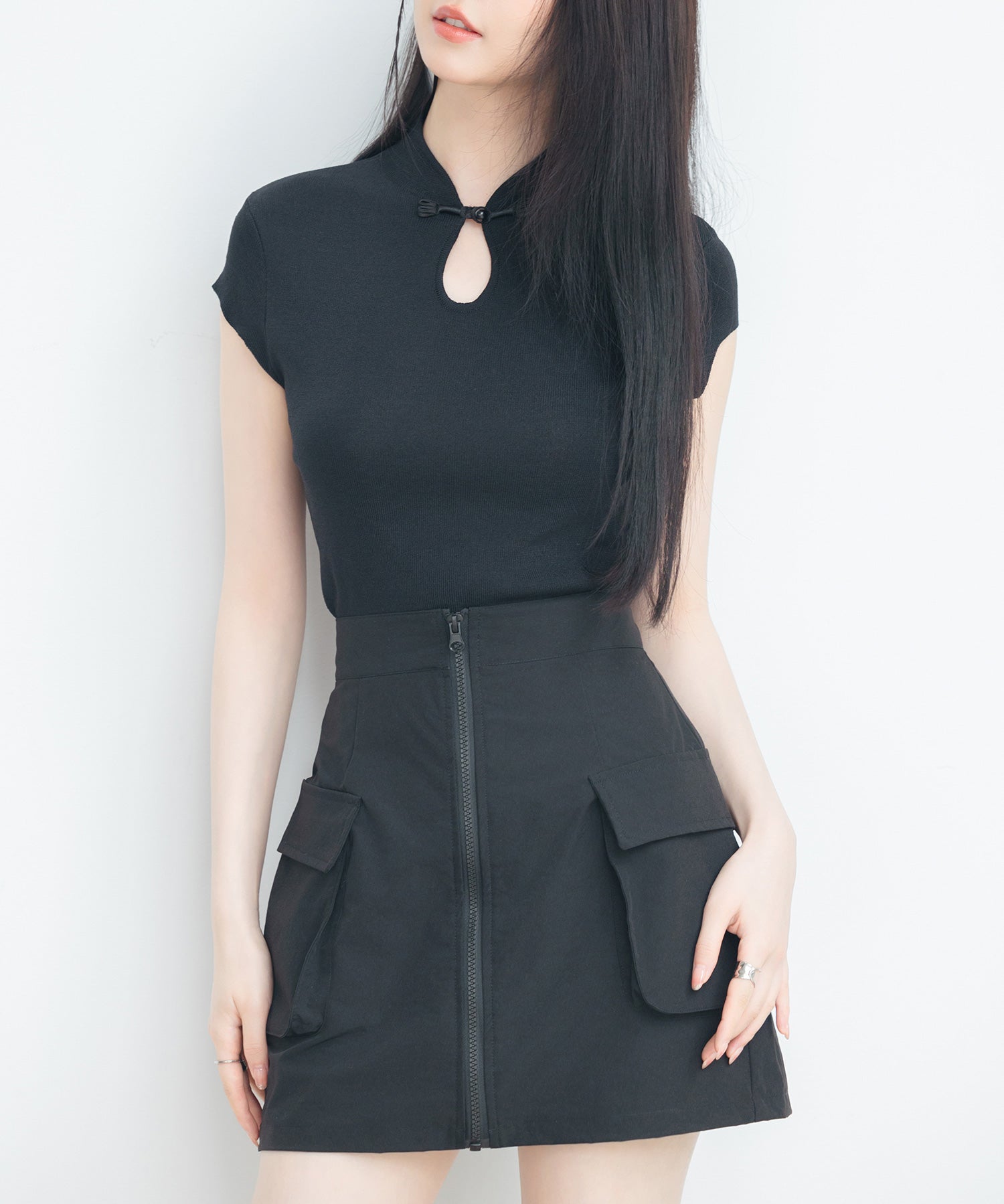 ナイロンカーゴ風ミニスカートsdprb2740 ブラック