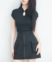 ナイロンカーゴ風ミニスカートsdprb2740 ブラック