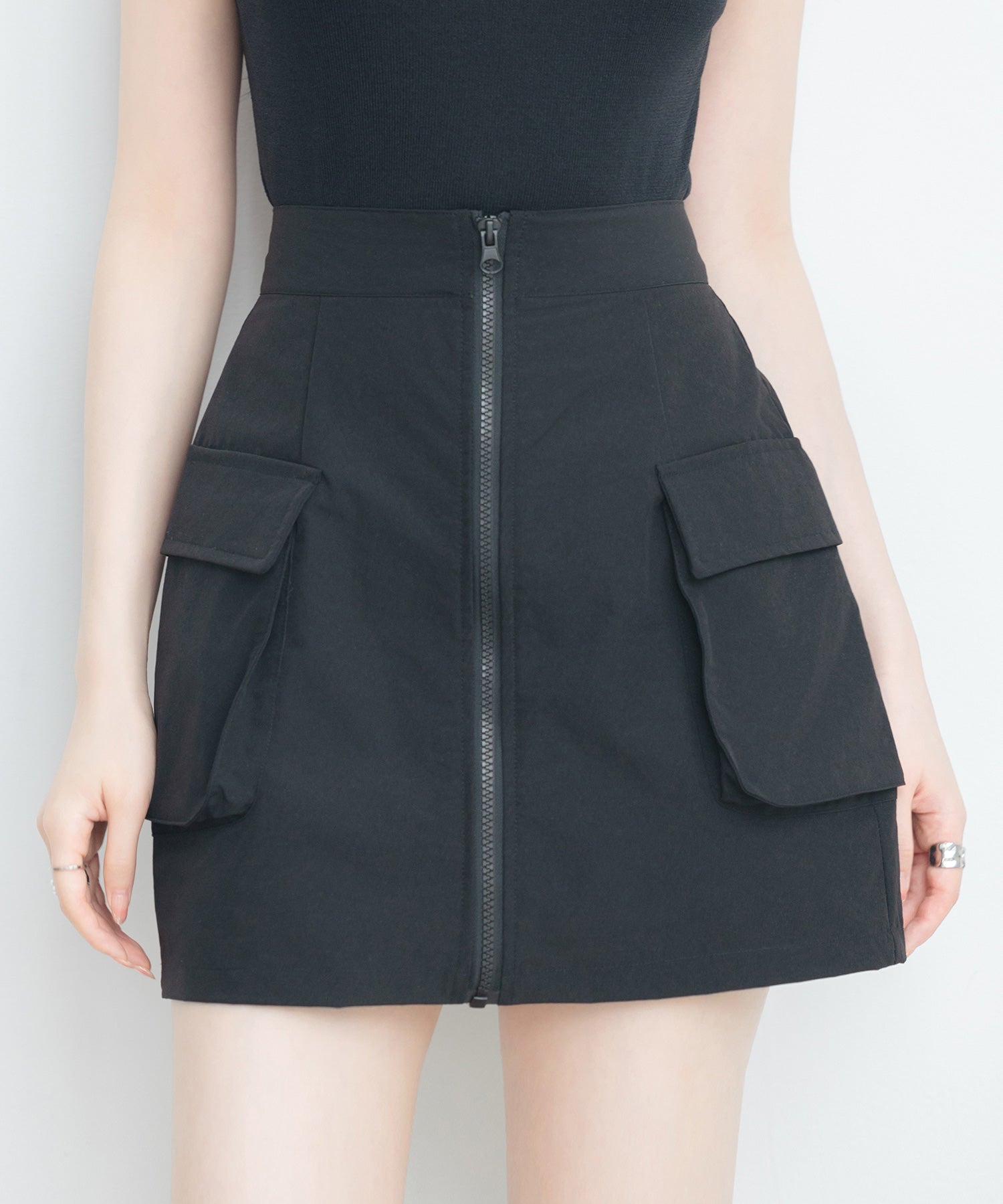 ナイロンカーゴ風ミニスカートsdprb2740 ブラック