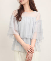 7分袖丈ティアードチュールブラウスsdprb4365-103-18